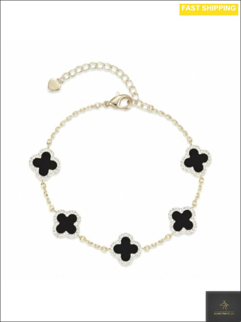 14K Gold Plated Four Leaf Clover Charm Bracelet Adjustable Women